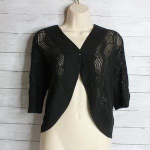 Leo & Nicole Women's Open Front Cardigan Sweater Size L Black 3/4 Sleeves